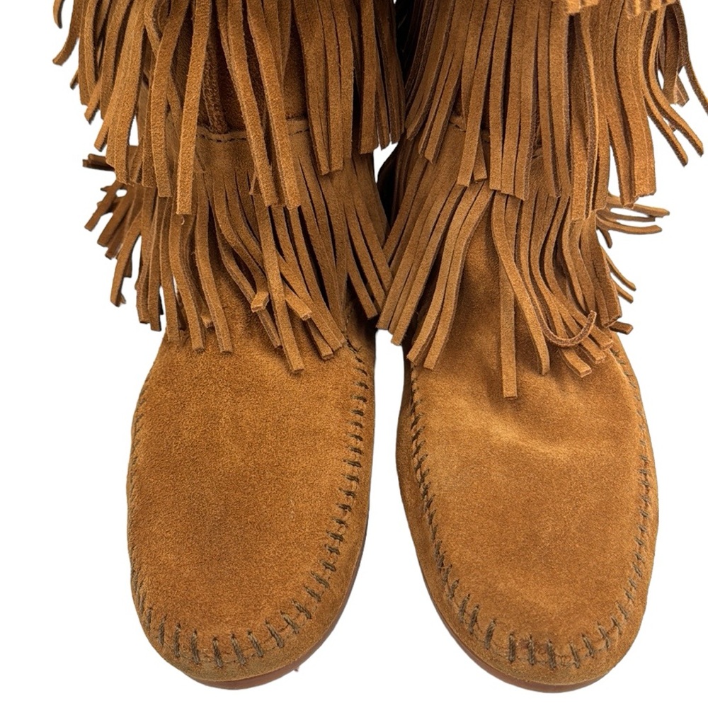 Minnetonka Suede 5 Layer Fringe Boots Size 7 - image 8